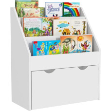 AIYAPLAY Children's Book Shelf 3-8 Years 3 Shelves with Lower Drawer, MDF Wooden Toy Shelf, 62.5 x 30 x 70 cm, White