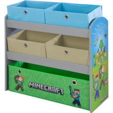 Phoenix Minecraft Game Shelf, Bookcase, Storage Shelf with 5 Fabric Boxes, Children's Furniture with Colourful Design