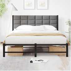 JUISSANO Bed Frame 120 x 200 cm with Metal Slatted Frame, Upholstered Bed 120 x 200 cm Bed with Storage Space, Bed Frame, Youth Bed, Double Bed, Metal Bed with Headboard for Bedroom, Guest Room, Dark