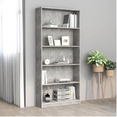 (Blitzlie ferung) Bookcase Display Shelves Modern Style for Office Study Living Room Corridor Bookcase 5 Compartments Concrete Grey 80 x 24 x 175 cm Chipboard
