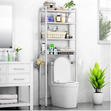 Kalrin Toilet Shelf, 4-Level Adjustable Multifunctional Shelf for the Bathroom, Shelf Over the Toilet with Storage Baskets, Space Saving Toilet Shelf, Easy to Assemble (White)