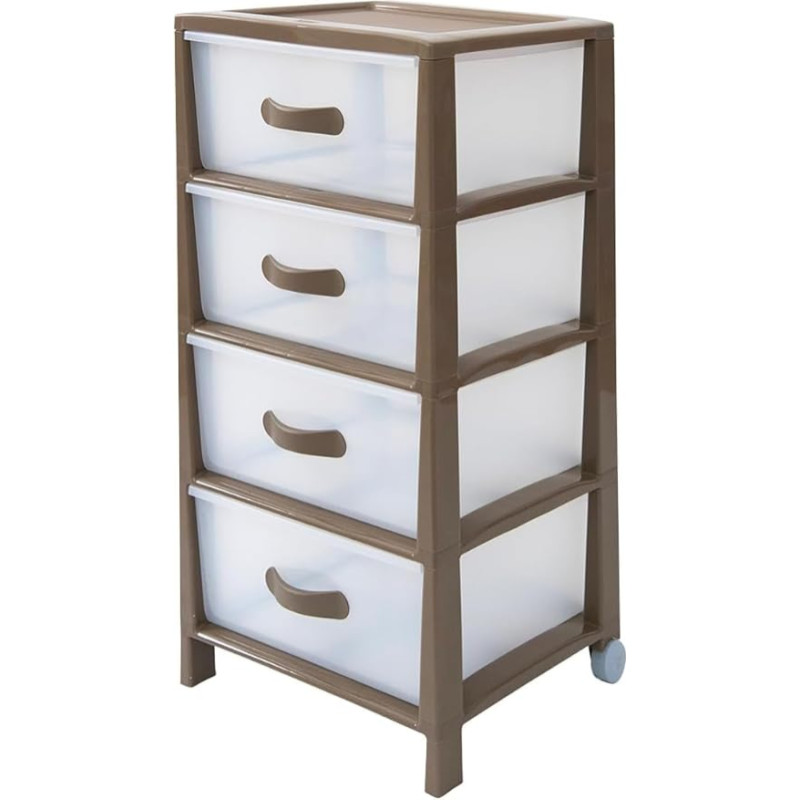 Avilia Chest of Drawers with 4 Drawers Polypropylene with Wheels - Multi-Function Storage Cabinet in Mocha Colour for Bedroom, Office, Kitchen and Bathroom, 39.5 x 38 x 82 cm