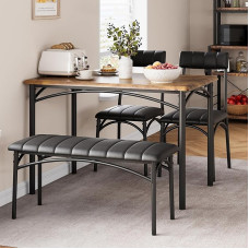 GAOMON Rustic Brown Rectangular Dining Set for 4 Seater Kitchen Table with Upholstered Chairs and Bench, 4 Person Dining Set Space Saving Design, Easy to Assemble