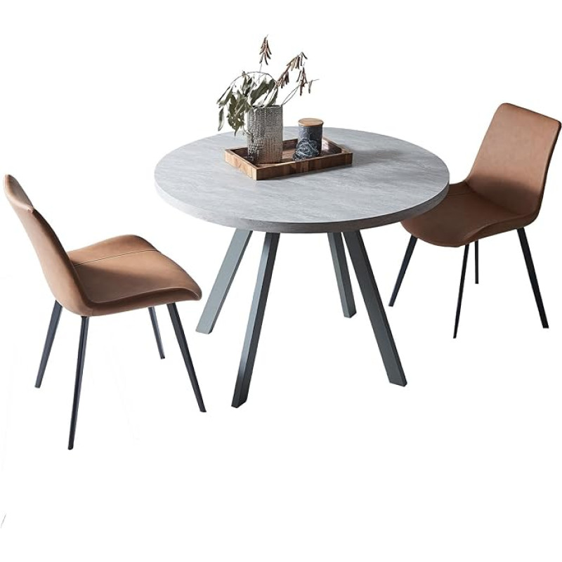 Zerifevni Round Dining Table and Chairs for 2, 3 Piece MDF Table and PU Chairs, Set 2 for Kitchen, Living Room, Dining Room, Reception Room (Table with 2 Brown Chairs)