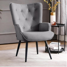 Furniliving Modern Accent Chair, Velvet Tufted Button, Wing Back Chair, Padded Side Chair, Comfortable Lounge Chair with Tapered Legs, Sofa, Leisure Chair for Home, Office, Living Room,