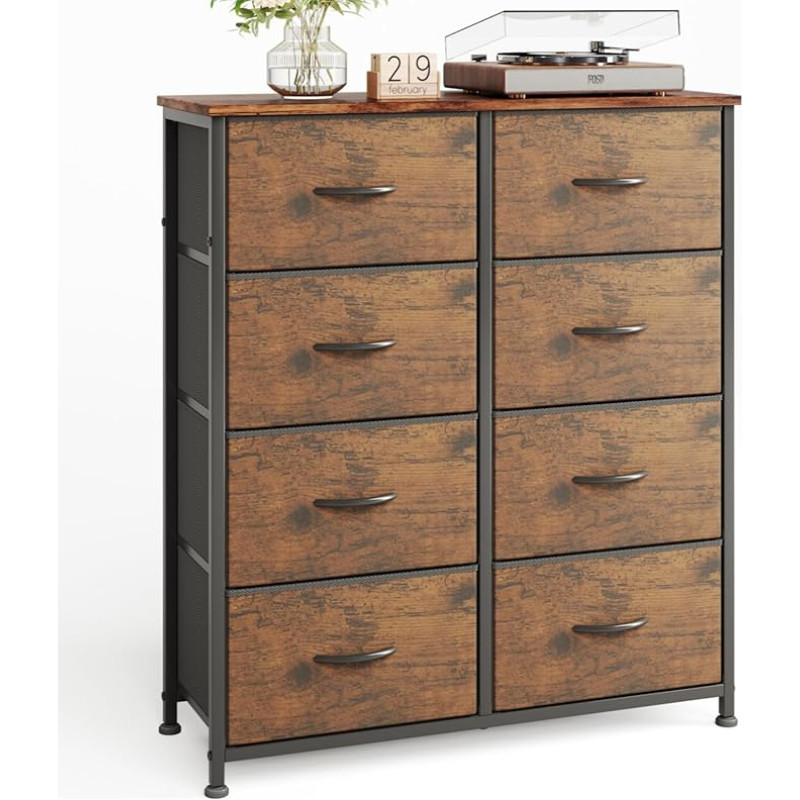 MUTUN Chest of Drawers with 8 Drawers, Fabric Storage Chest of Drawers Vertical with Spacious Wooden Table Top & Sturdy Metal Frame, Large Storage Space for Bedroom, Living Room, Closet, Children's