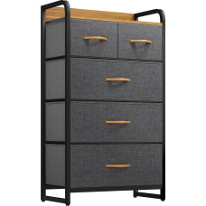 YITAHOME Chest of Drawers with 5 Drawers, Cupboard, Fabric Drawers with Handles, Chest of Drawers with Sturdy Steel Frame, Durable, Dark Grey