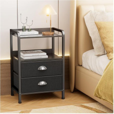 Bedside Table Bedroom Bedside Table with Open Shelf Bed Side Table with Fabric Drawers Side Table with 2 Drawers Storage Bedside Tables for Living Room Rustic Brown Black
