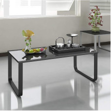 TUKAILAI Coffee Table Black Glass with Metal Frame Side Table Bedside Table Living Room Bedroom Furniture