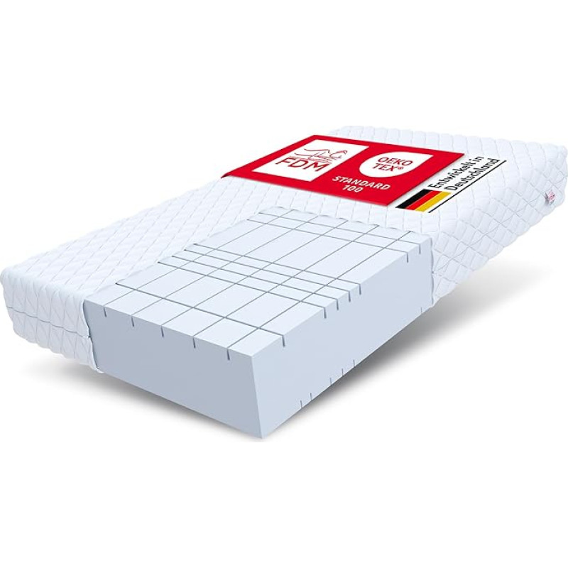 FDM Mattress 140 x 200 cm Hardness H4 Height 24 cm Cold Foam Mattress HR Foam 7 Comfort Zones with Hypoallergenic Washable Premium Cover Oeko-Tex Pearl Max Plus