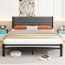 Diahomy King Bed Frame Upholstered Platform Bed Frame Metal Slat Support No Box Spring Required Underbed Storage Easy Assembly King Bed Frame Dark Grey