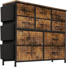 Zstar Chest of Drawers for Bedroom with Drawers, Fabric Storage Cabinet with Metal Frame, Modern Decoration Wooden Table Top Chest of Drawers with 10 Drawers for Bedroom, Hallway, Brown