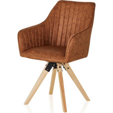 KHG Swivel Dining Chair with Armrests Microfibre Brown Chair Legs Wood Ash Kitchen Chair Upholstered Chair Dining Chair Armrest Chair for Dining Room Kitchen Office