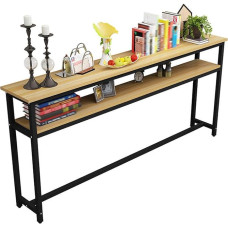 Narrow 2 Tier Sofa Table with Metal Frame for Hallway, Entryway, Adjustable Feet and Stylish Console Design (L 140 x W 20 cm)