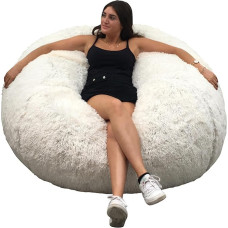 bananair - XXL Bean Bag with Filling - Size 120 cm - Soft and Comfortable - Machine Washable Faux Fur Cover - Generously Filled with Foam - Giant Bean Bag, Armchair, Sofa - Colour White