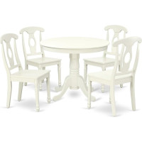 East West Furniture ANKE5-LWH-W 5 Piece Dining Set for 4 - Round Kitchen Table with Base and 4 Dining Chairs, 36