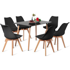 H.J WeDoo Rectangular Dining Table with 6 Chairs 110cm Suitable for Dining Room Kitchen Living Room | Black Table + Black Chairs