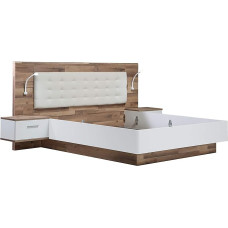 Forte MRWL2182-C811 Wooden Bed, King Rod Oak Design, Combined with White Matt