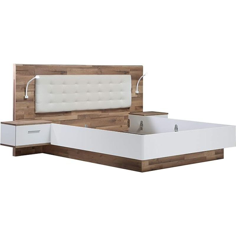 Forte MRWL2182-C811 Wooden Bed, King Rod Oak Design, Combined with White Matt
