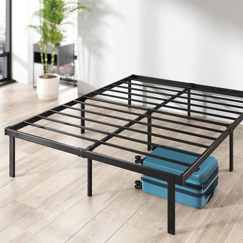 ZINUS Caleb Double Bed Frame - Bed 135 x 190 cm - 36 cm Height - Metal Bed Frame with Underbed Box and Steel Slat Support, Black