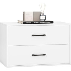 FANTASK Chest of Drawers with 2 Drawers, 60 x 34 x 38 cm, Stackable Wooden Chest of Drawers for Living Room, Office, Bedroom (White)