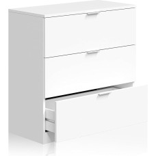 Habitdesign, LowCost 3 Drawer Chest of Drawers for Bedroom, White, Dimensions: 77 cm (W) x 80 cm (H) x 38 cm (D)