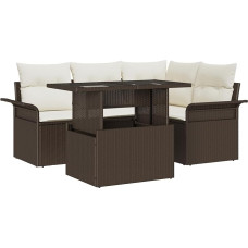 Rantry 5-teiliges Garten-Sofa-Set mit Kissen Braun Poly Rattan, 2-Sitzer Garten-Sofa mit Stauraum & Kissen Braun Poly Rattan Gartenlounge Model3357011