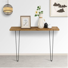 NOZE Console Sofa Table Wall Mounted Side Table Industrial Wooden Table for Entrance Area Living Room with Two Iron Feet Rustic Brown