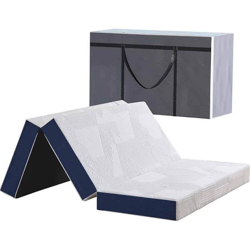 Hiimgo Folding Mattress 15cm Double Bed with Portable Pillow and Storage Bag, Memory Foam Mattress for Travel, Camping, Guests and Home (135 x 190 x 15 cm)