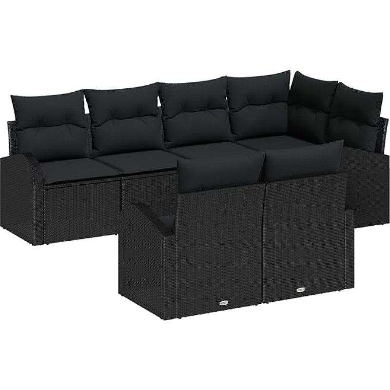 Rantry 7-teiliges Garten Sofa Set mit Kissen Schwarz Poly Rattan, 2-Sitzer Garten Sofa mit Stauraum & Kissen Schwarz Poly Rattan Gartenlounge Model3354752