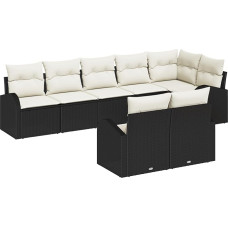 Rantry 8-teiliges Garten-Sofa-Set mit Kissen Schwarz Poly-Rattan, 2-Sitzer Garten-Sofa mit Stauraum & Kissen Schwarz Poly-Rattan Gartenlounge Model3354756