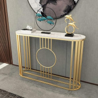 XAoSCd Glamorous Oval Marble Console Table, Gold Frame, Console Sofa Table for Hallway, Wrought Iron Porch Table, Living Room, Marble Foyer Porch Table An Der Wa,