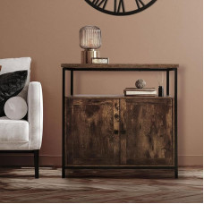 ML-Design Sideboard, 80 x 80.5 x 50.5 cm, Wood, Vintage Brown, Metal Frame, Matte Black, Chest of Drawers with 2 Doors and Open Compartment, Industrial Design, Kitchen Cabinet, Highboard Storage