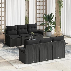 Rantry 7-teiliges Garten-Sofa-Set mit Kissen Schwarz Poly-Rattan, 2-Sitzer Garten-Sofa mit Stauraum & Kissen Schwarz Poly-Rattan Gartenlounge Model3353922