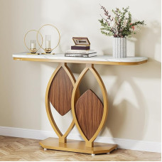 Tribesigns Gold Console Table, Faux Marble Slim Entrance Table with Geometric Metal Base, Modern Behind Couch Table, Slim Long Sofa Side Table for Hallway, Living Room and Foyer
