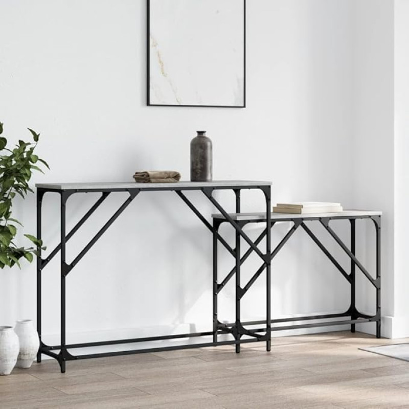 Rantry Nesting Console Tables 2 pcs Grey Sonoma Engineered Wood, Entry Table Slim Sofa Side End Table Sofa Table for Living Room, Bedroom Hallway Entrance Hall Desk