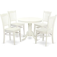 East West Möbel 3 angr3-lwh-w Piece Set with a Table and 2 Solid Wood Seat Dining Set Chairs in a Rich Linen White Traditional 5 Pieces Linen White