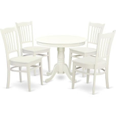 East West Möbel 3 angr3-lwh-w Piece Set with a Table and 2 Solid Wood Seat Dining Set Chairs in a Rich Linen White Traditional 5 Pieces Linen White