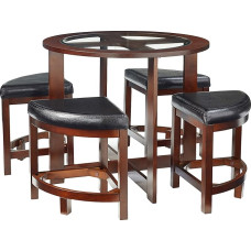 Roundhill Furniture Cylina Solid Wood Dining Table with 4 Chairs and Glass Top