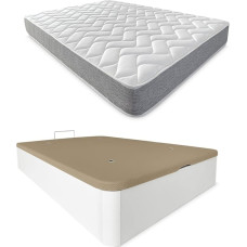DUÉRMETE ONLINE Viscotec High Capacity Memory Foam Mattress with Folding Wooden Storage Box, White, 150 x 190 cm