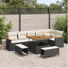 Rantry 9-teiliges Garten Sofa Set mit Kissen Schwarz Poly Rattan Akazie Gartenlounge Model3363055