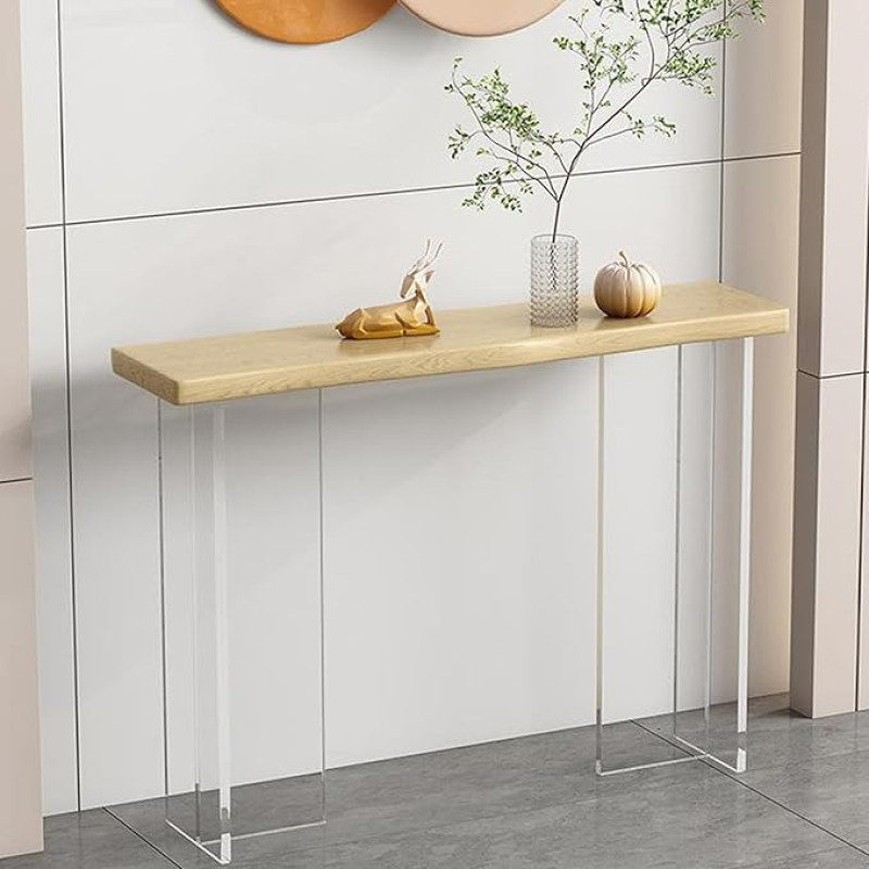 HADECOLL 47'' Schmaler Konsolen-Sofatisch Mit Acrylbeinen, Holztischplatte, Akzenttische Für Den Eingangsbereich des Wohnzimmers, Moderner Akzenttisch Für Den Flur, Einfache Montage, Schwarz, Holz
