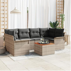 Rantry 7-teiliges Garten Sofa Set mit Kissen Grau Poly Rattan Akazie Gartenlounge Model3347279