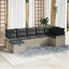 Rantry 7-teiliges Garten Sofa Set mit Kissen in Hellgrau Poly Rattan Gartenlounge Model3358901