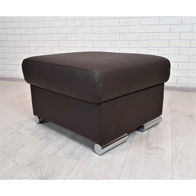 Quattro Meble Dark Brown Real Leather Stool with Storage Space Stool Cowhide Seat Cube 60 x 55 cm Footstool Upholstered Stool Real Leather Puff Leather MDR Dark Brown