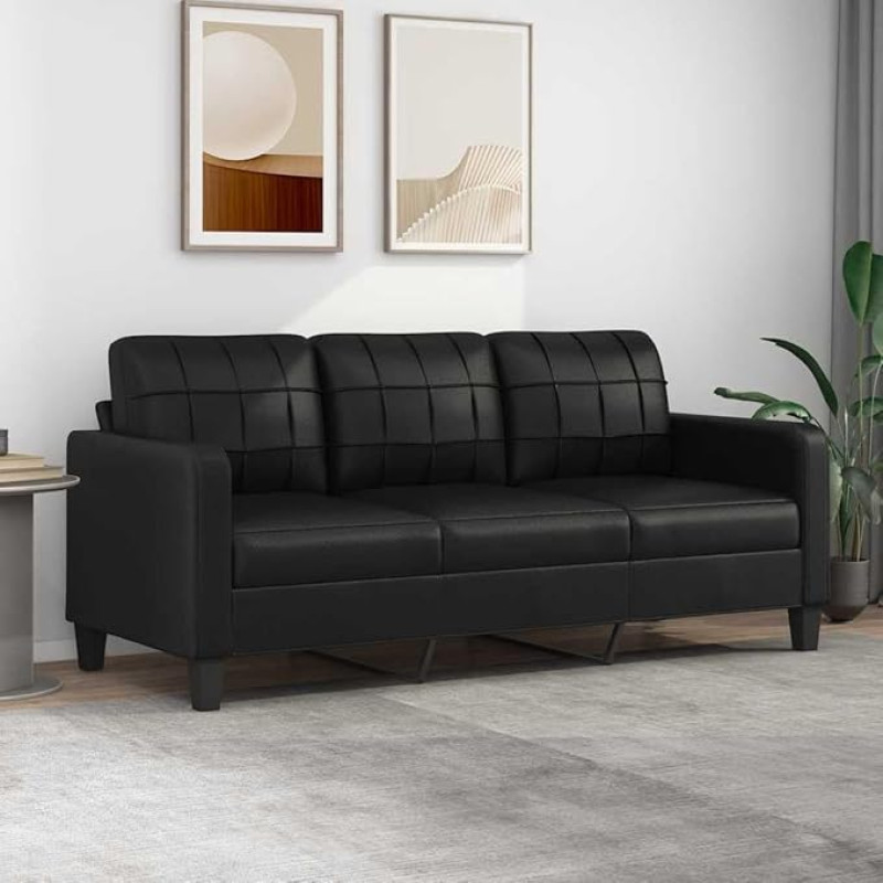 Emmtore Sofa, Couch for Living Room, Upholstered Sofa with Metal Frame, Lounge Sofa, Living Room Sofa, Living Room Furniture, Faux Leather Sofa, Black, 180 cm
