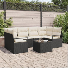 Rantry 7-teiliges Garten-Sofa-Set mit Kissen Schwarz Poly-Rattan, 2-Sitzer Garten-Sofa mit Kissen Schwarz Poly-Rattan Gartenlounge Model3346277