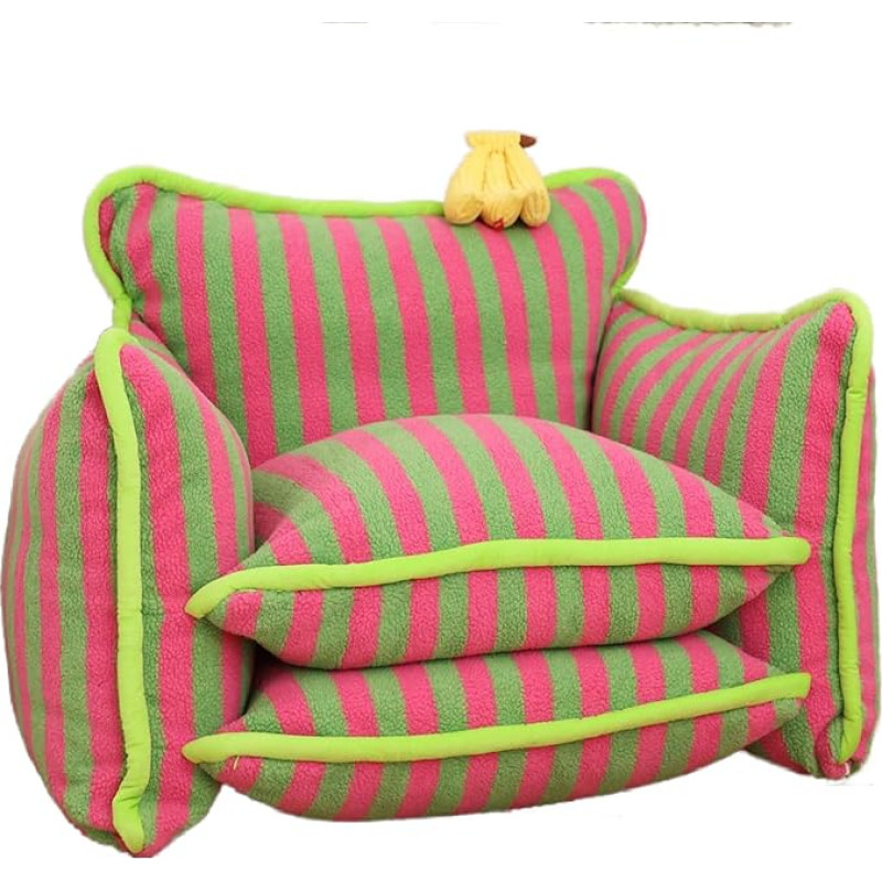 Striped Plush Bean Bag with Armrests, Lazy Sofa Chair with Foam Filling, Fluffy Lounge Chair, Single Mini Couch for Living Room, Bedroom and Dorm (Green Stripe)