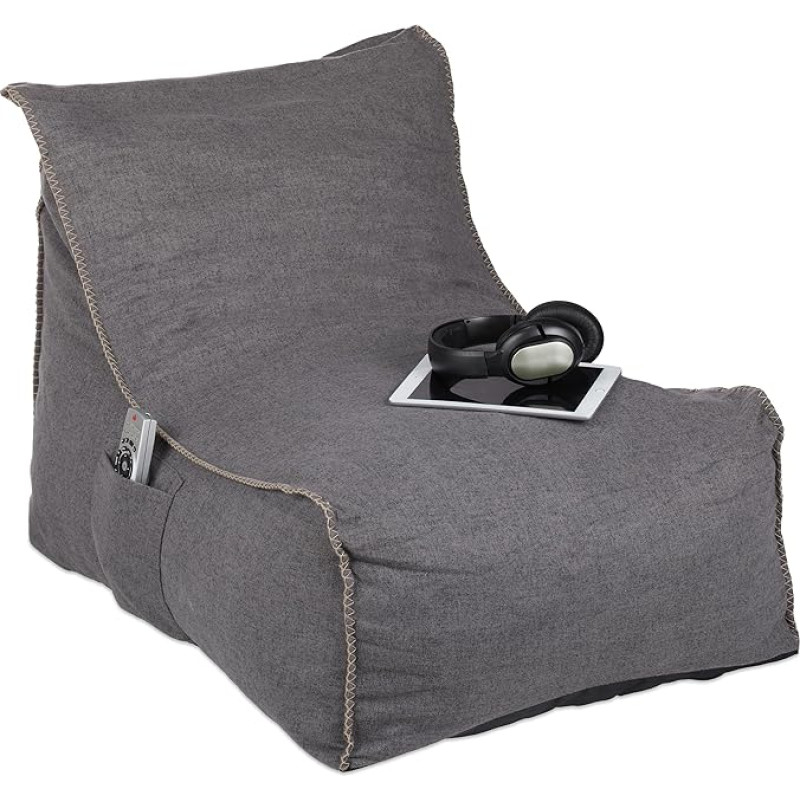 Relaxdays Bean Bag with Backrest, XXL Floor Cushion for Adults, Soft, Indoor, Foam Filling, Giant Bean Bag, Grey