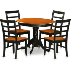 East West Furniture ANPF5-BLK-W 5-Piece Dining Room Table Set Includes Round Kitchen Table with Base and 4 Dining Chairs, 36 x 36 Inch, Black and Cherry